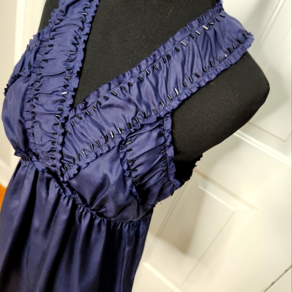 Banana Republic Silk and Beaded Navy Blue Sleeveless Top Size 6